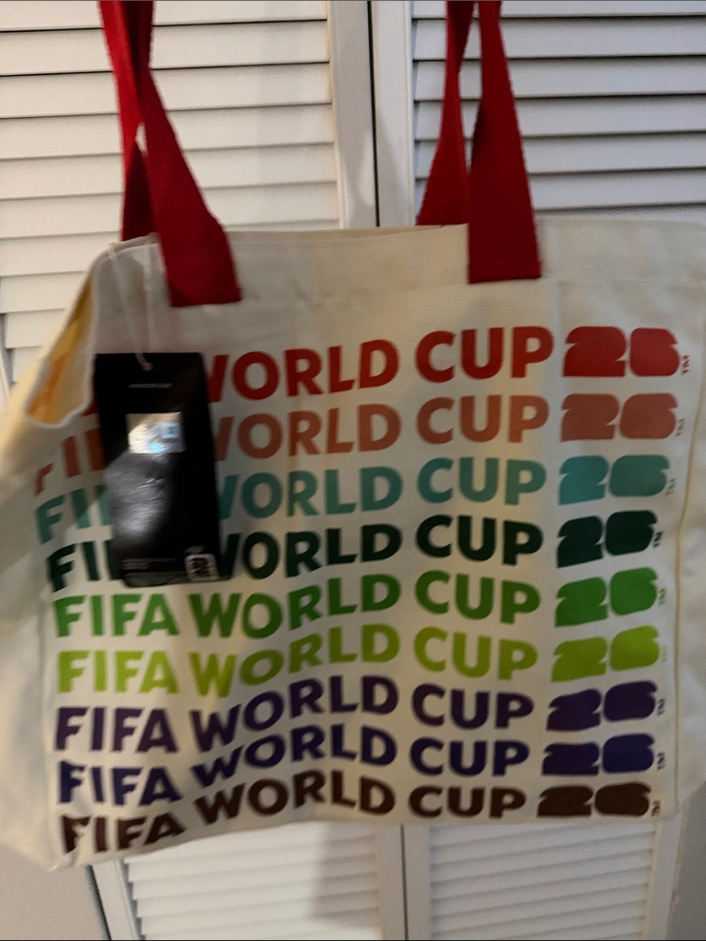 FIFA World Cup Multicolor Canvas Tote Bag with Red Handles